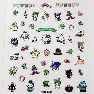 ⭐4/$15 Sanrio St. Patrick's Day 5D Embossed Nail Art Stickers